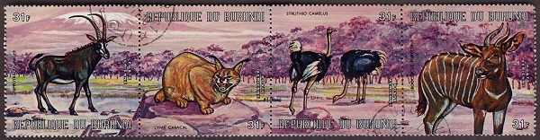 Burundi 1971 African Animals Strip of Postage Stamps