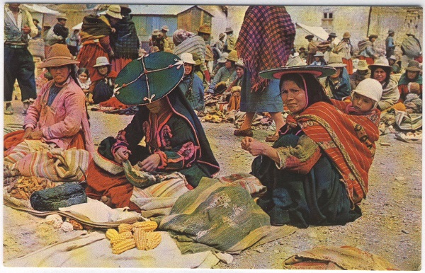 Market Scene in Cusco Peru Postcard